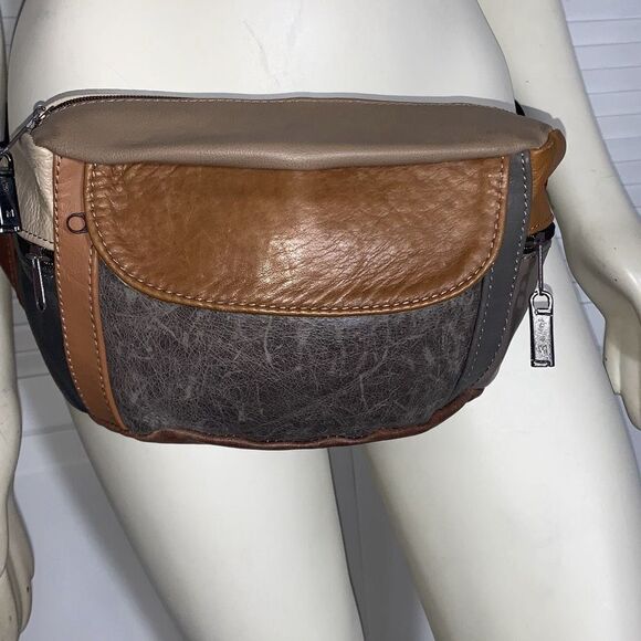 Vintage Leather Color Block Fanny Pack Waist Bag - Picture 3 of 13